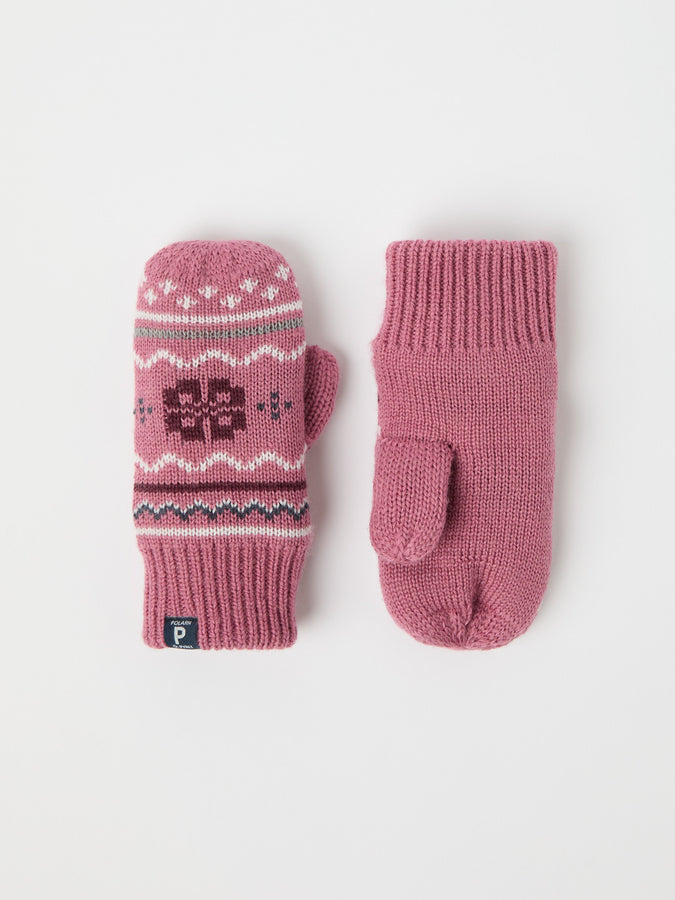 Pink Jaquard Knitted Kids Mittens from the Polarn O. Pyret kidswear collection. Made using ethically sourced materials.