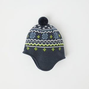 Blue Merino Wool Kids Bobble Hat from the Polarn O. Pyret kidswear collection. Made using ethically sourced materials.