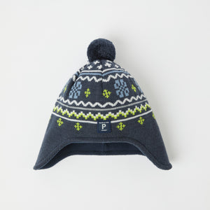 Blue Merino Wool Kids Bobble Hat from the Polarn O. Pyret kidswear collection. Made using ethically sourced materials.