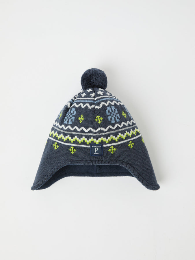 Blue Merino Wool Kids Bobble Hat from the Polarn O. Pyret kidswear collection. Made using ethically sourced materials.