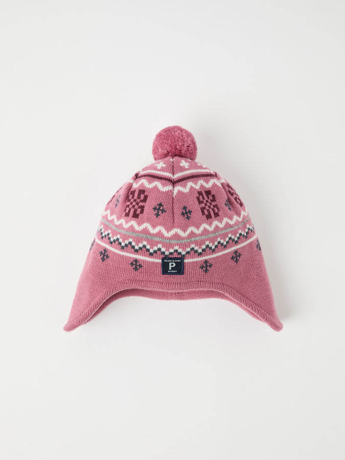 Pink Merino Wool Kids Bobble Hat from the Polarn O. Pyret kidswear collection. Ethically produced kids outerwear.