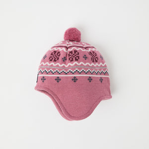 Pink Merino Wool Kids Bobble Hat from the Polarn O. Pyret kidswear collection. Ethically produced kids outerwear.