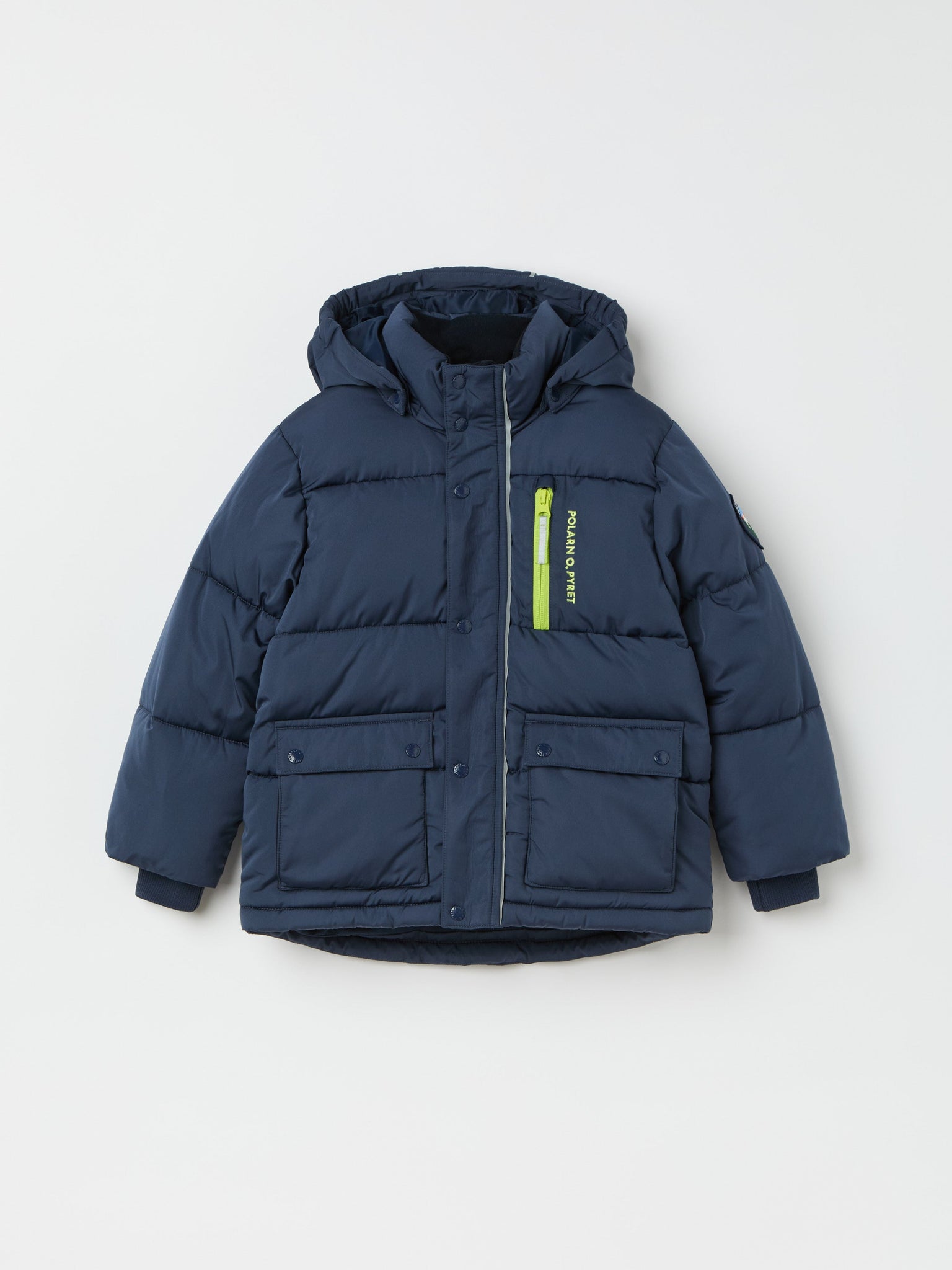 Navy Padded Water Resistant Kids Coat from the Polarn O. Pyret kidswear collection. The best ethical kids outerwear.