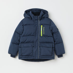 Navy Padded Water Resistant Kids Coat from the Polarn O. Pyret kidswear collection. The best ethical kids outerwear.