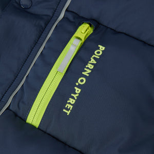 Navy Padded Water Resistant Kids Coat from the Polarn O. Pyret kidswear collection. The best ethical kids outerwear.