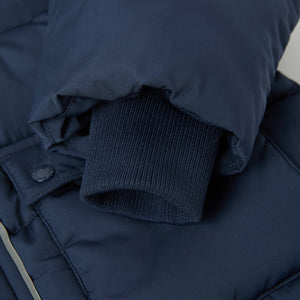 Navy Padded Water Resistant Kids Coat from the Polarn O. Pyret kidswear collection. The best ethical kids outerwear.