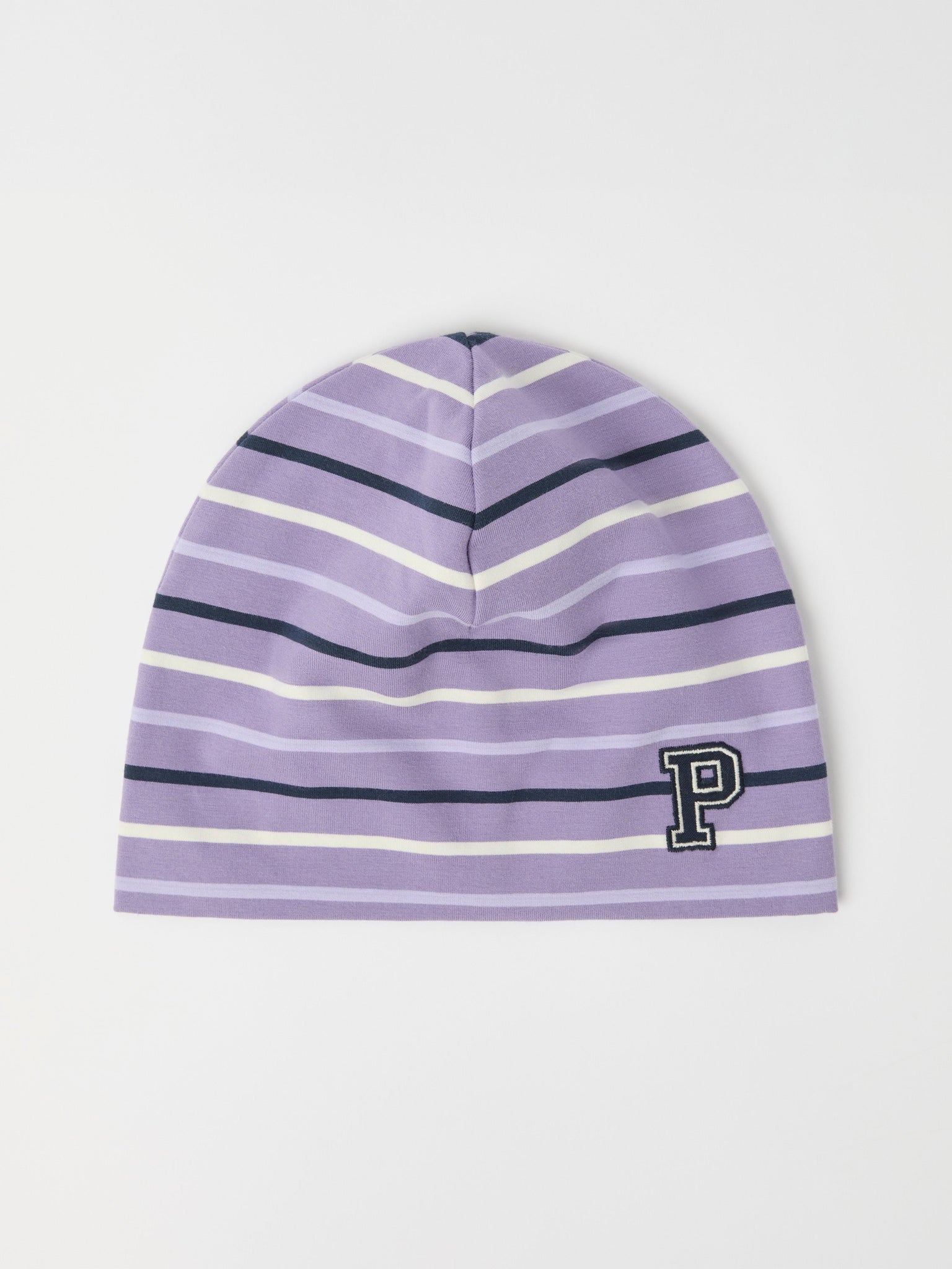 Purple Striped Kids Beanie Hat from the Polarn O. Pyret kidswear collection. Ethically produced kids outerwear.