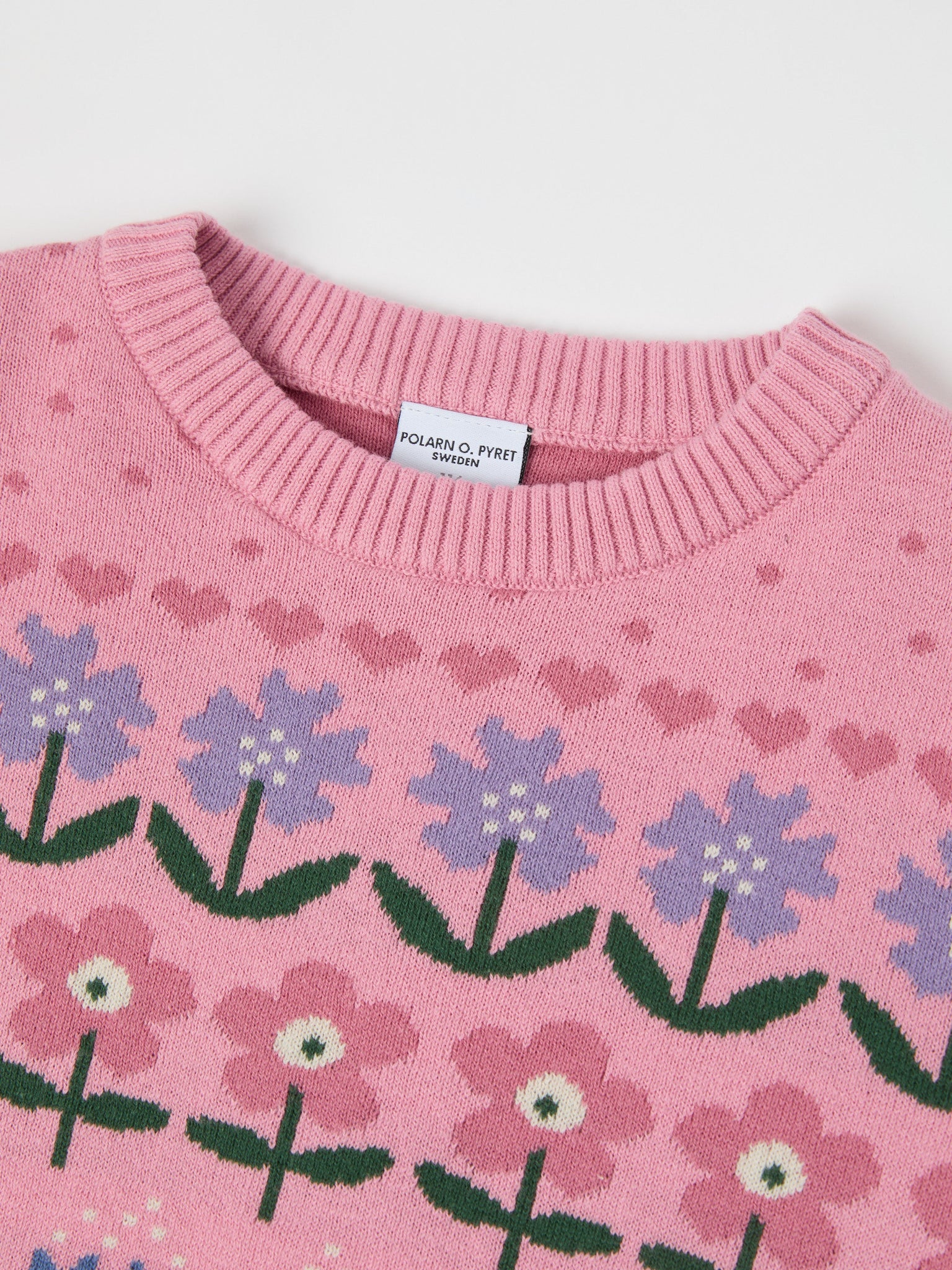 Pink Nordic Floral Kids Jumper from the Polarn O. Pyret kidswear collection. Ethically produced kids clothing.