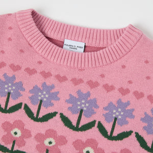 Pink Nordic Floral Kids Jumper from the Polarn O. Pyret kidswear collection. Ethically produced kids clothing.