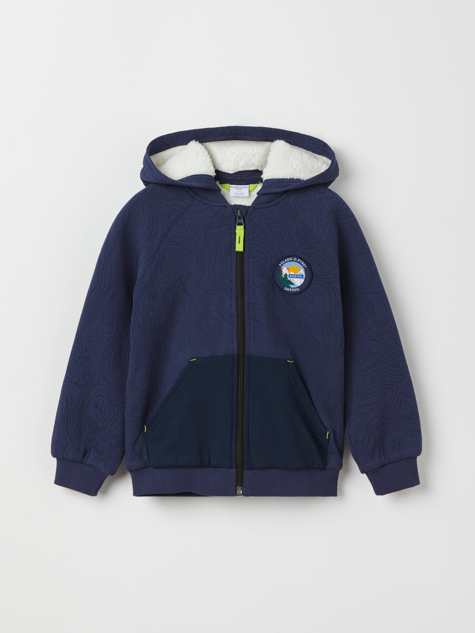 Navy Fleece Lined Kids Hoodie from the Polarn O. Pyret kidswear collection. Clothes made using sustainably sourced materials.