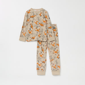 Fox Print Kids Pyjamas from the Polarn O. Pyret kidswear collection. Nordic kids clothes made from sustainable sources.