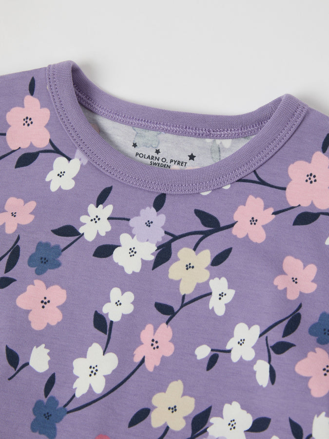 Floral Print Kids Pyjamas from the Polarn O. Pyret kidswear collection. Ethically produced kids clothing.