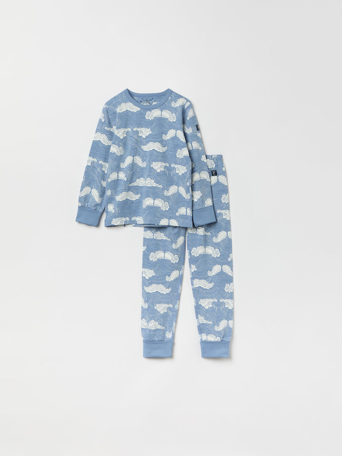 Mustache Print Kids Pyjamas from the Polarn O. Pyret kidswear collection. Clothes made using sustainably sourced materials.