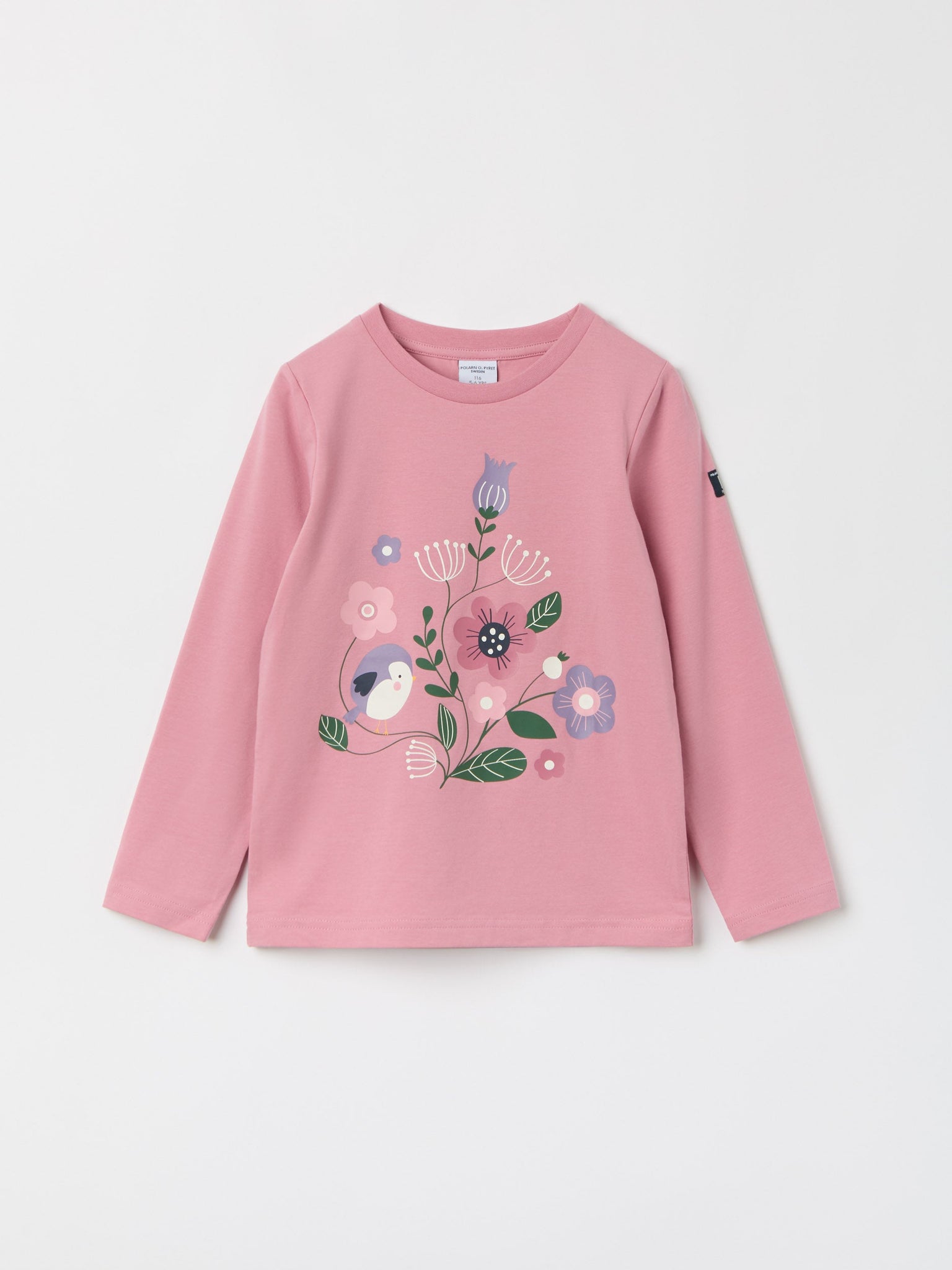 Pink Floral Print Kids Top from the Polarn O. Pyret kidswear collection. Nordic kids clothes made from sustainable sources.