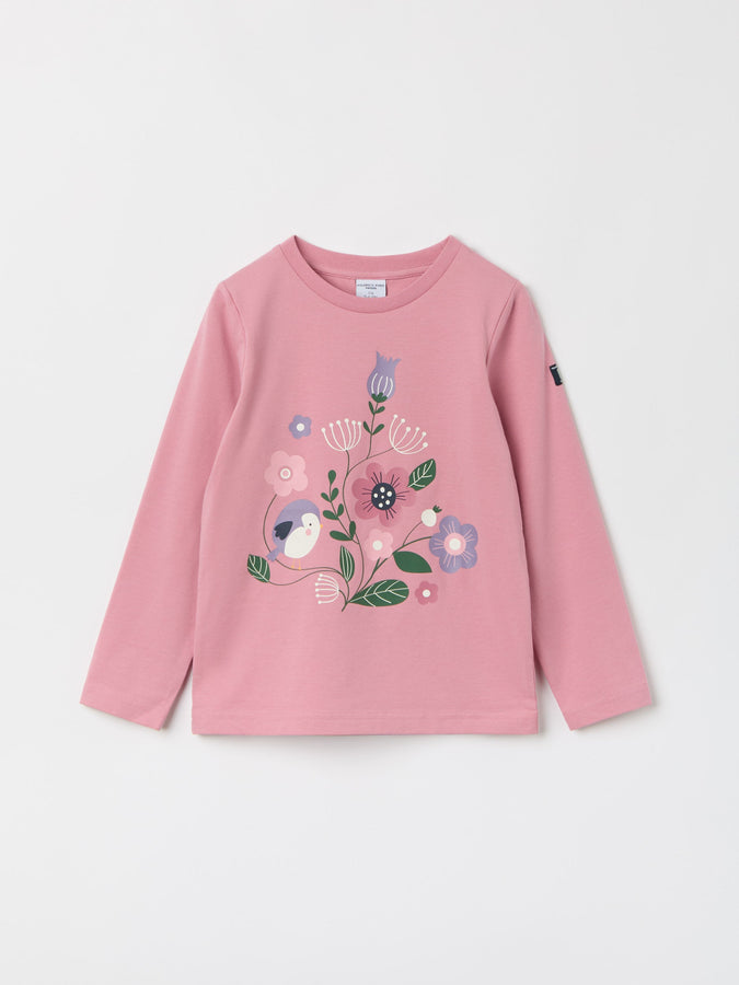 Pink Floral Print Kids Top from the Polarn O. Pyret kidswear collection. Nordic kids clothes made from sustainable sources.