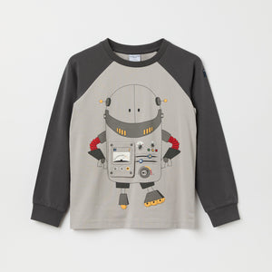 Grey Robot Motif Kids Top from the Polarn O. Pyret kidswear collection. Ethically produced kids clothing.