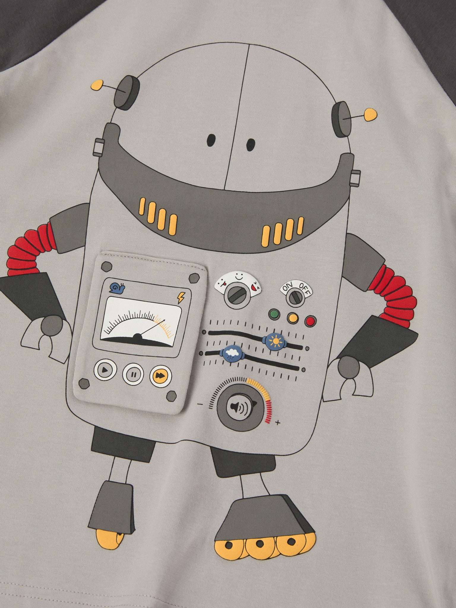 Grey Robot Motif Kids Top from the Polarn O. Pyret kidswear collection. Ethically produced kids clothing.