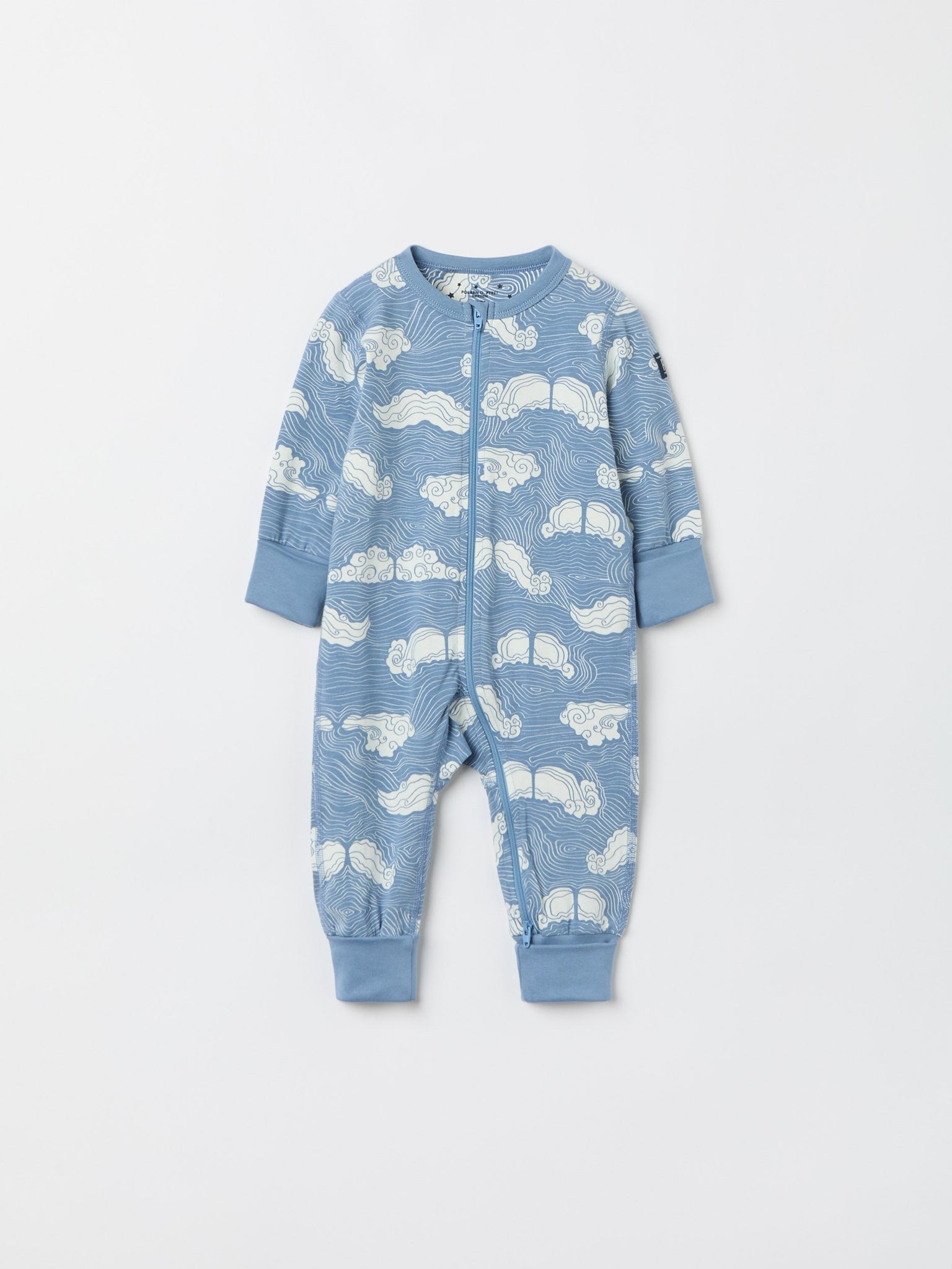 Mustache Print Baby Sleepsuit from the Polarn O. Pyret baby collection. Nordic kids clothes made from sustainable sources.