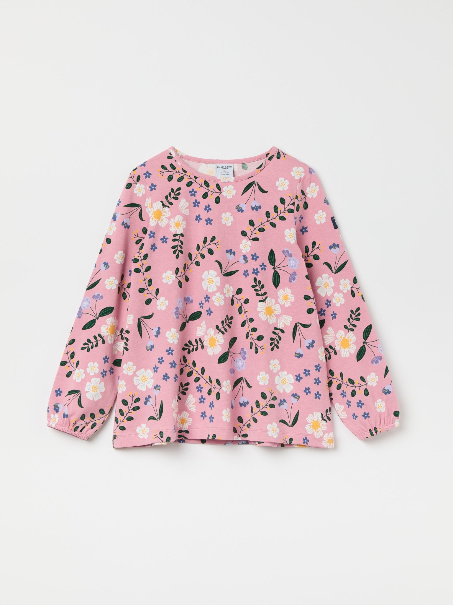 Pink Floral Print Kids Top from the Polarn O. Pyret kidswear collection. Nordic kids clothes made from sustainable sources.