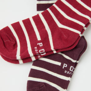 Two Pack Red Striped Kids Socks from the Polarn O. Pyret kidswear collection. Nordic kids clothes made from sustainable sources.