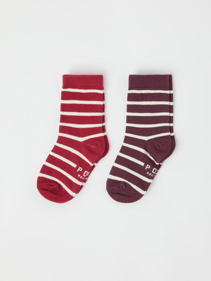 Two Pack Red Striped Kids Socks from the Polarn O. Pyret kidswear collection. Nordic kids clothes made from sustainable sources.