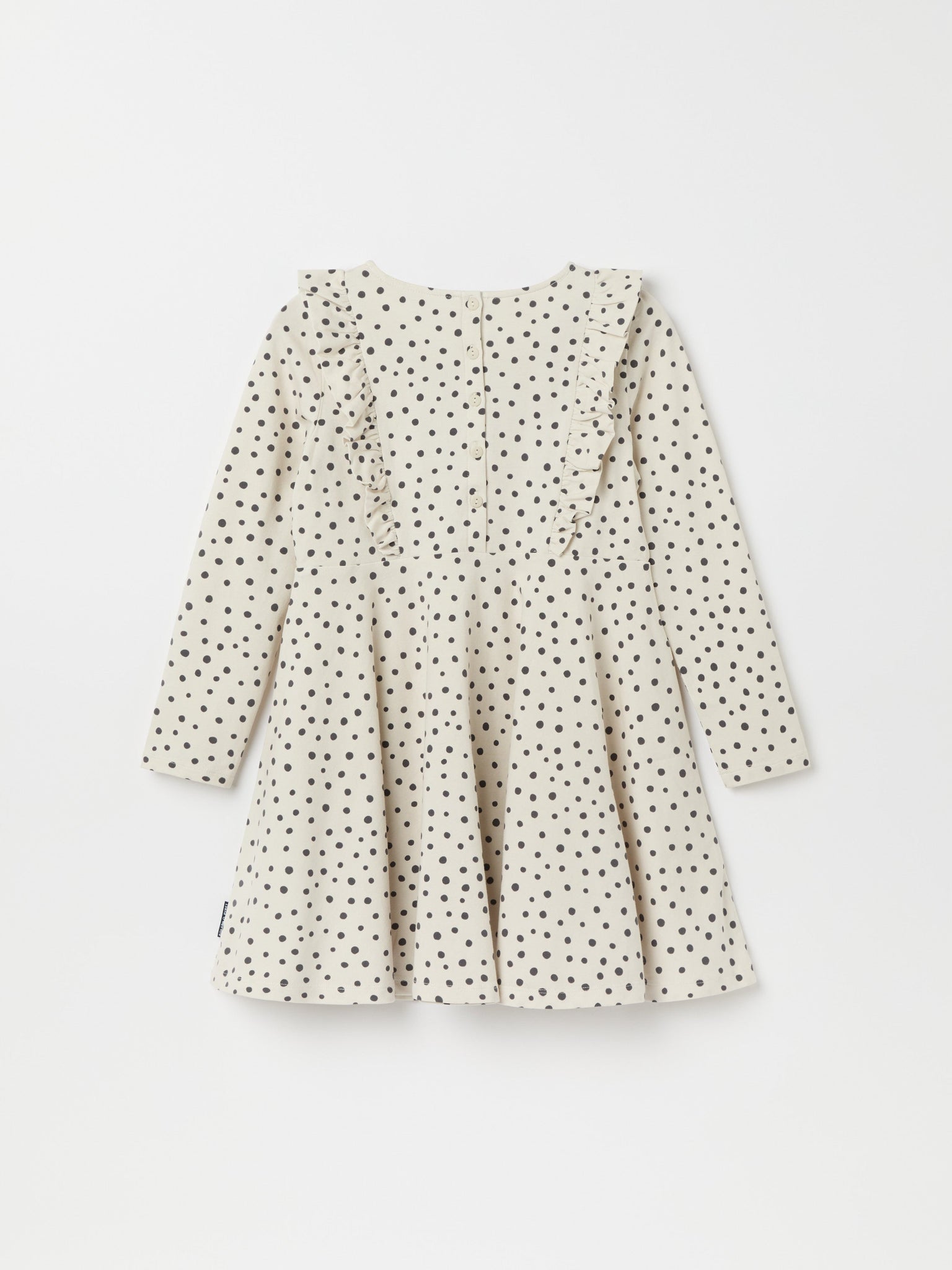 Organic Cotton Polka Dot Print Kids Dress from the Polarn O. Pyret kidswear collection. Ethically produced kids clothing.