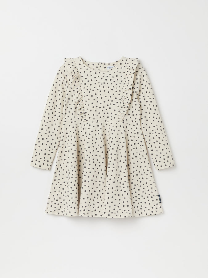 Organic Cotton Polka Dot Print Kids Dress from the Polarn O. Pyret kidswear collection. Ethically produced kids clothing.