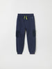 Navy Kids Cargo Joggers from the Polarn O. Pyret kidswear collection. Clothes made using sustainably sourced materials.