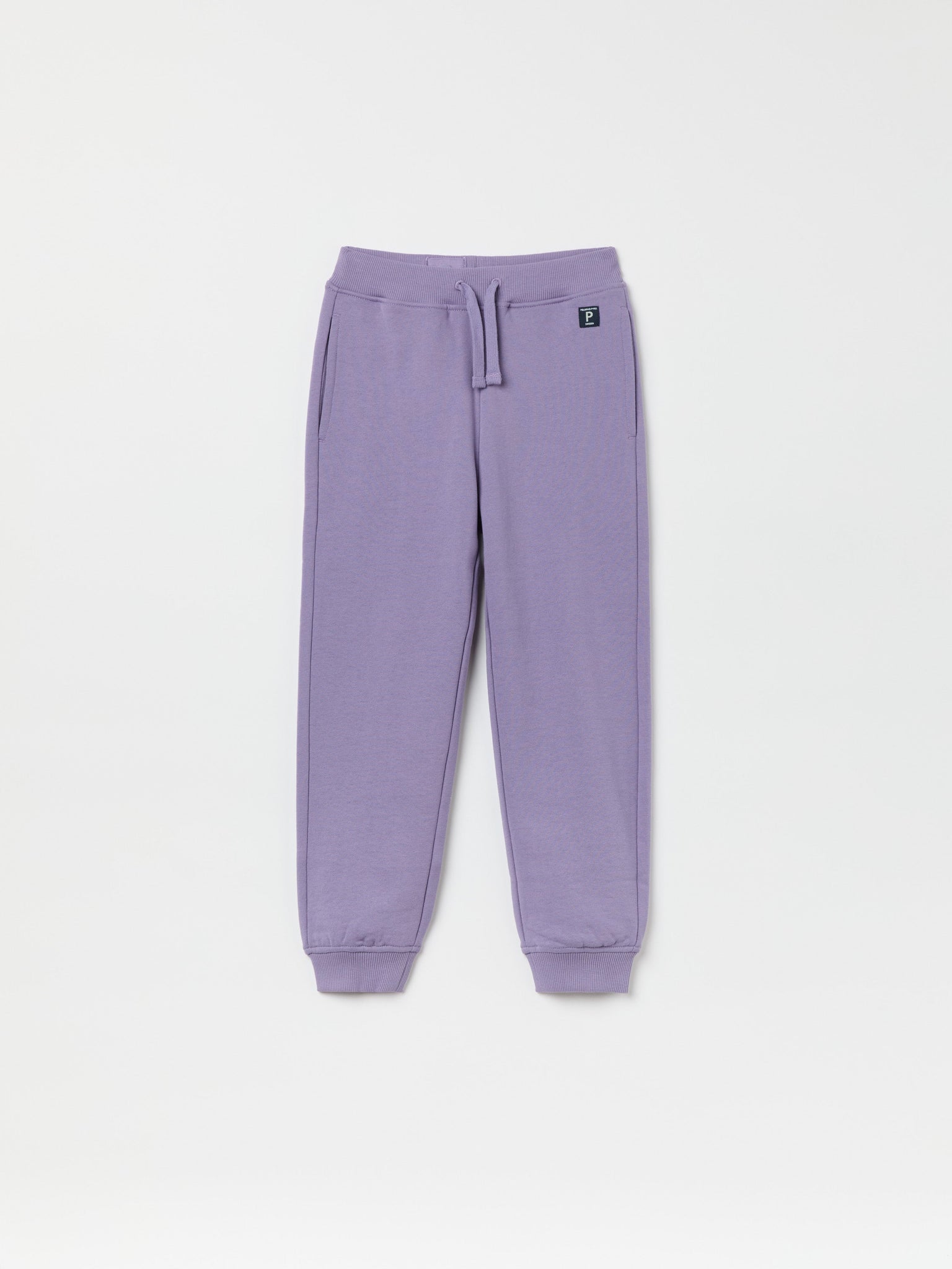 Purple Organic Cotton Kids Joggers from the Polarn O. Pyret kidswear collection. Nordic kids clothes made from sustainable sources.