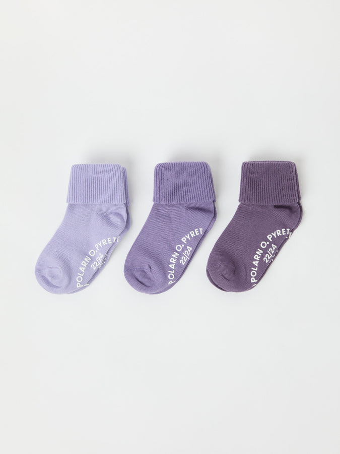 Three Pack Purple Antislip Kids Socks from the Polarn O. Pyret kidswear collection. Ethically produced kids clothing.