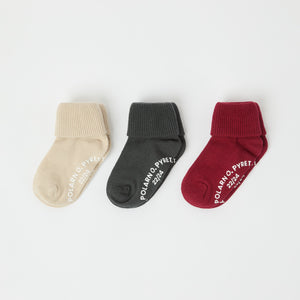 Three Pack organic Antislip Kids Socks from the Polarn O. Pyret kidswear collection. Clothes made using sustainably sourced materials.