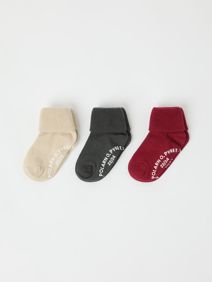 Three Pack organic Antislip Kids Socks from the Polarn O. Pyret kidswear collection. Clothes made using sustainably sourced materials.