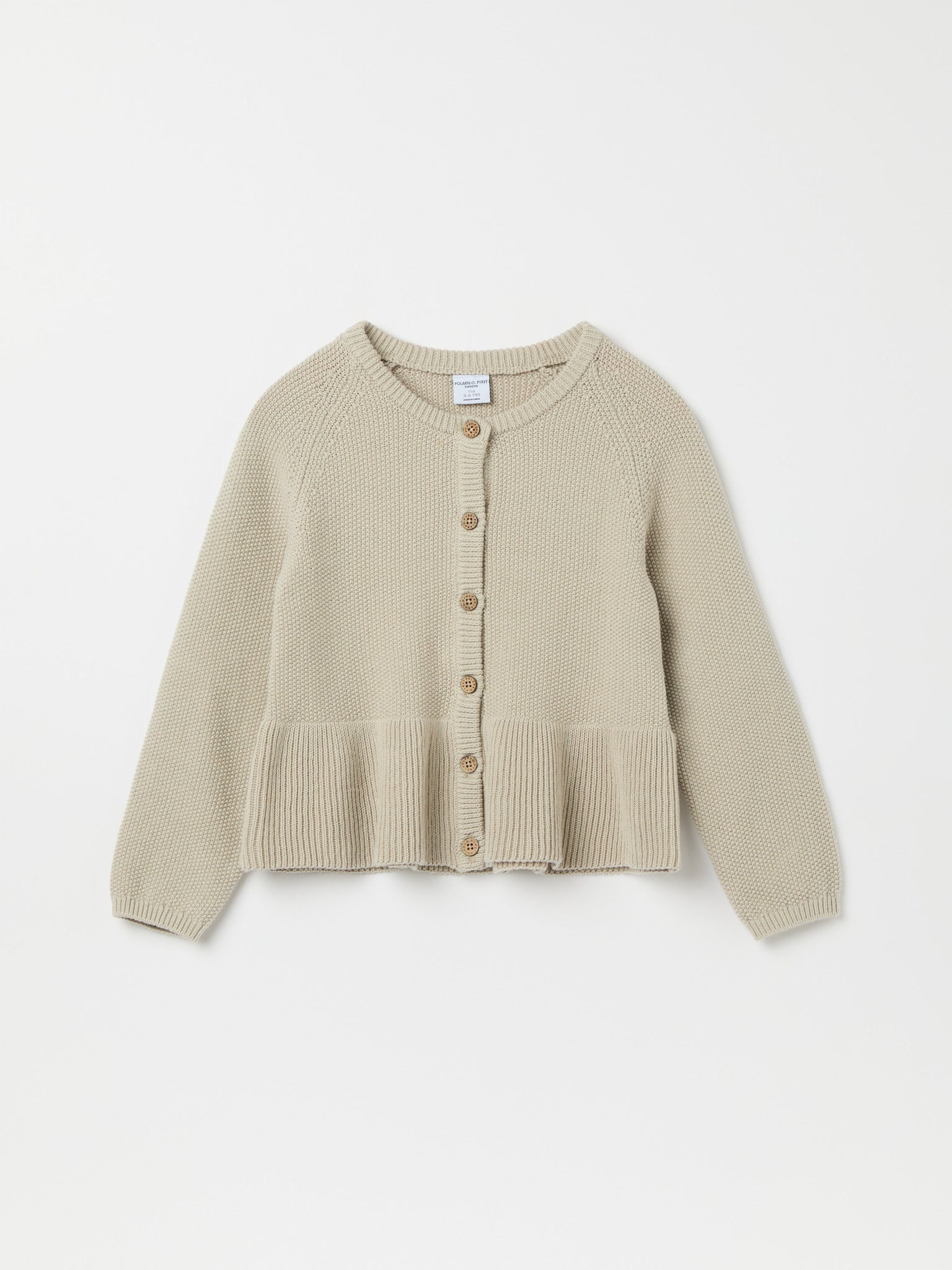 Beige Frilled Cotton Kids Cardigan from the Polarn O. Pyret kidswear collection. The best ethical kids clothes