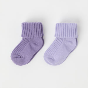 Purple Two Pack Baby Socks from the Polarn O. Pyret baby collection. Ethically produced kids clothing.