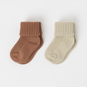 Beige Two Pack Baby Socks from the Polarn O. Pyret baby collection. Clothes made using sustainably sourced materials.