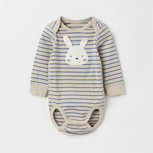 Striped Rabbit Appliqué Babygrow from the Polarn O. Pyret baby collection. Nordic kids clothes made from sustainable sources.