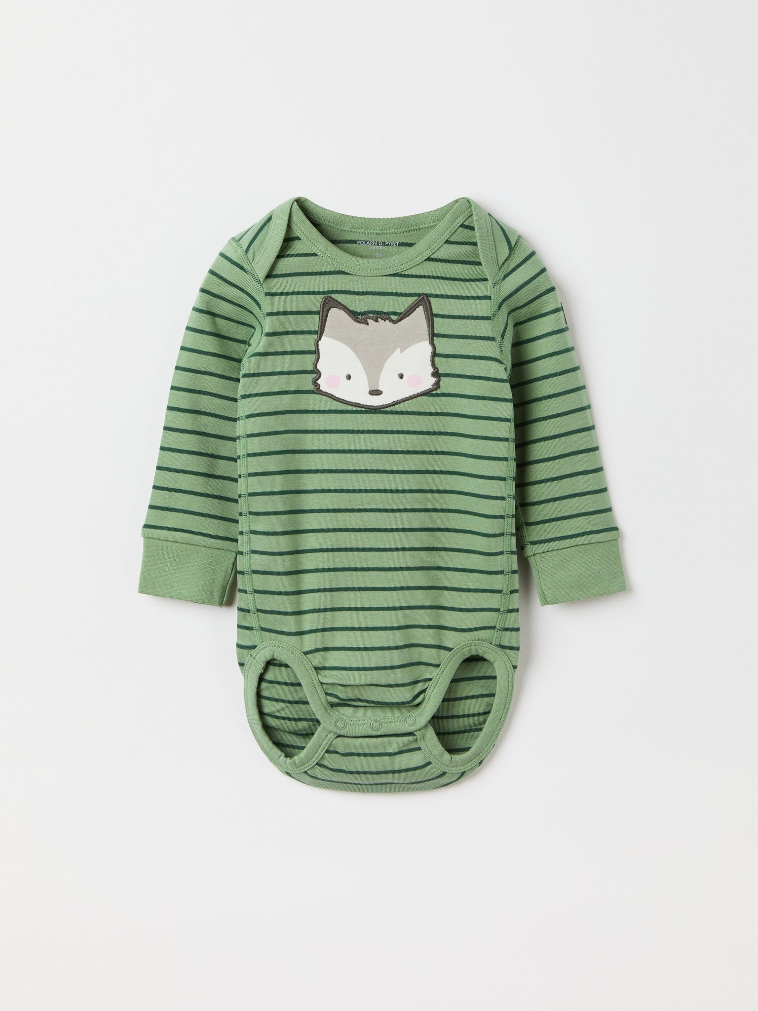 Striped Fox Appliqué Babygrow from the Polarn O. Pyret baby collection. Ethically produced kids clothing.