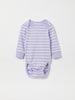 Purple Striped Babygrow from the Polarn O. Pyret baby collection. Clothes made using sustainably sourced materials.