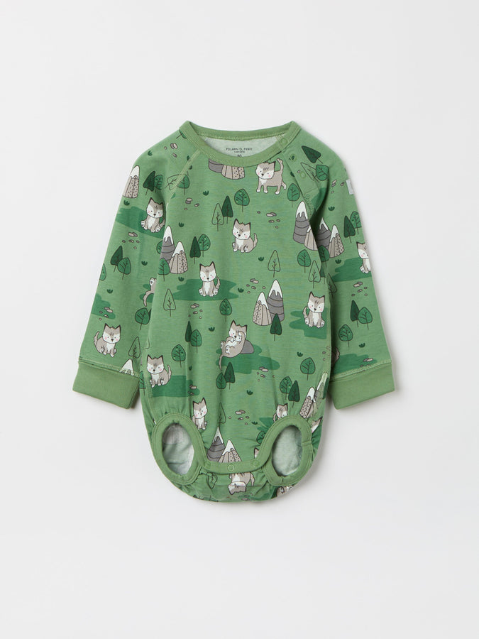 Mountain Fox Print Babygrow from the Polarn O. Pyret baby collection. Nordic kids clothes made from sustainable sources.