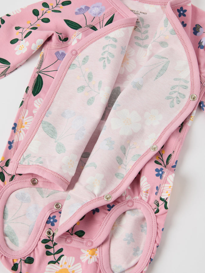 Floral Print Wraparound Organic Babygrow from the Polarn O. Pyret baby collection. Ethically produced kids clothing.