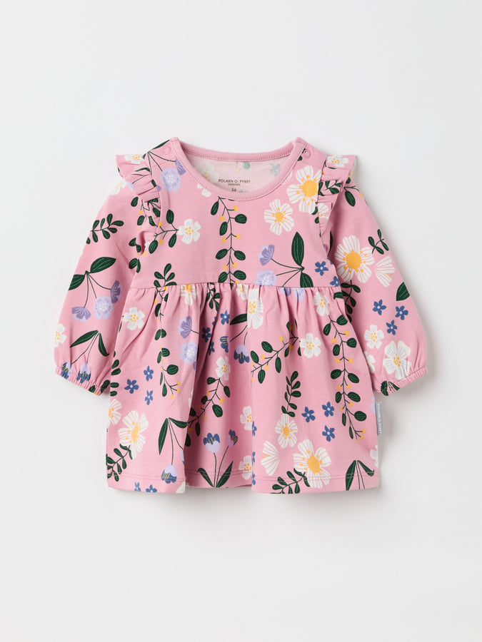 Floral Print Organic Cotton Baby Dress from the Polarn O. Pyret baby collection. Nordic kids clothes made from sustainable sources.