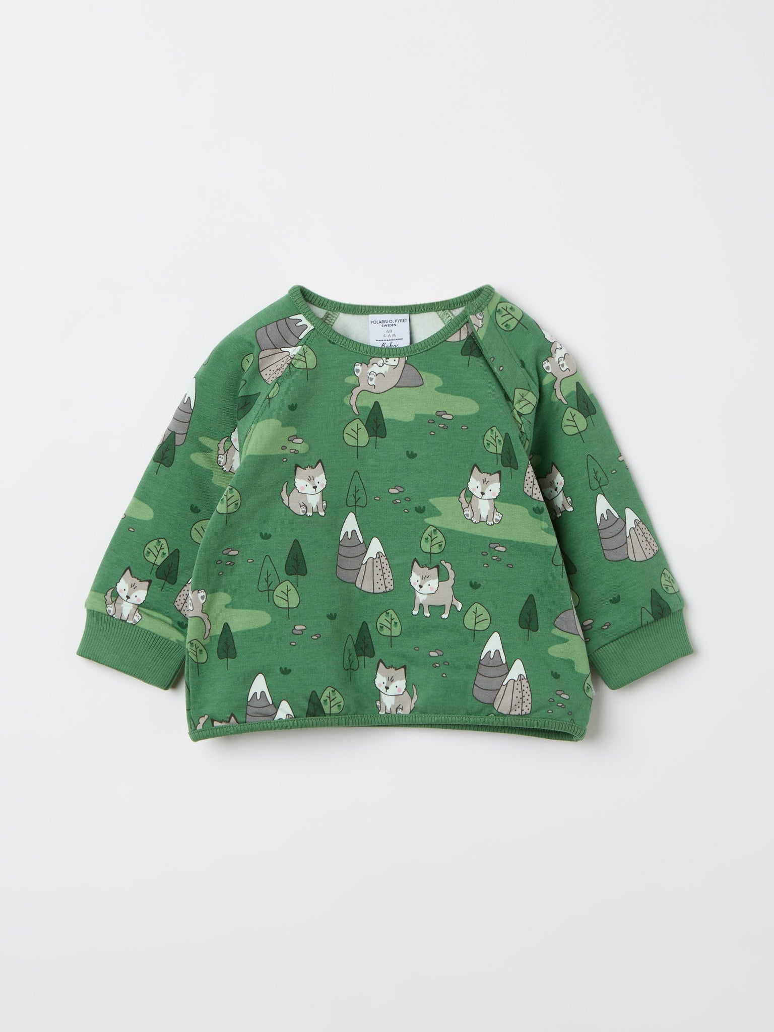 Fox Print Baby Sweatshirt from the Polarn O. Pyret baby collection. Ethically produced kids clothing.