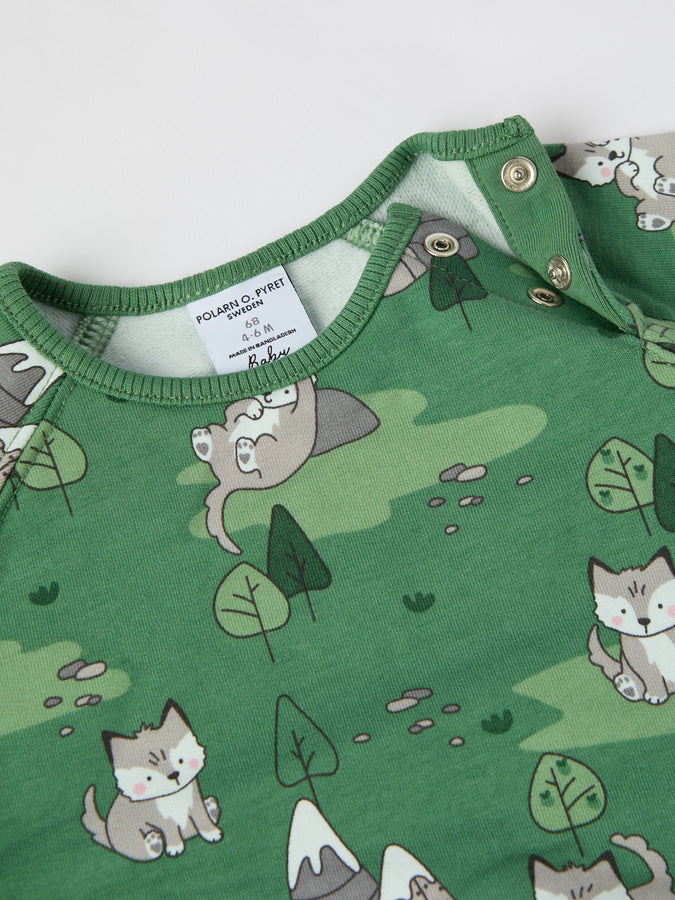 Fox Print Baby Sweatshirt from the Polarn O. Pyret baby collection. Ethically produced kids clothing.