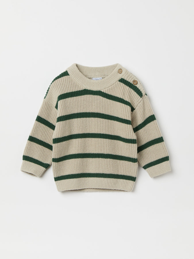 Green Striped Baby Jumper from the Polarn O. Pyret baby collection. Clothes made using sustainably sourced materials.