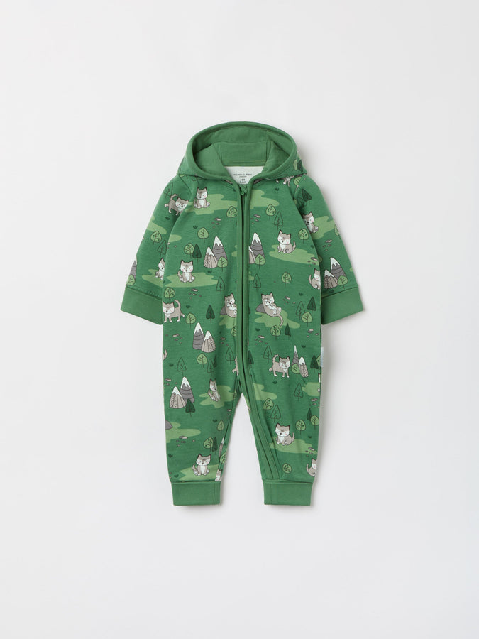 Mountain Wolf Print Baby All-in-one from the Polarn O. Pyret baby collection. Clothes made using sustainably sourced materials.