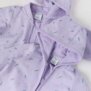 Purple Floral Print Baby All-in-one from the Polarn O. Pyret baby collection. The best ethical kids clothes