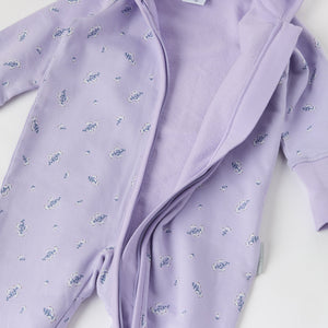 Purple Floral Print Baby All-in-one from the Polarn O. Pyret baby collection. The best ethical kids clothes