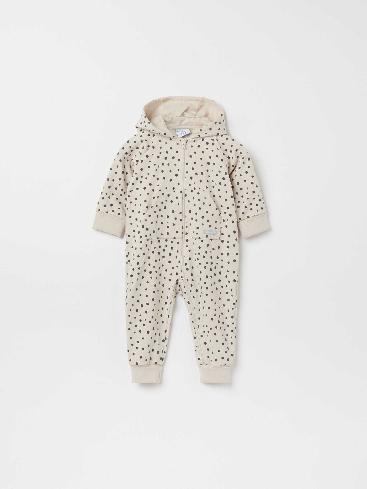 Polka Dot Print Organic Baby All-in-one from the Polarn O. Pyret baby collection. Nordic kids clothes made from sustainable sources.