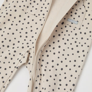 Polka Dot Print Organic Baby All-in-one from the Polarn O. Pyret baby collection. Nordic kids clothes made from sustainable sources.