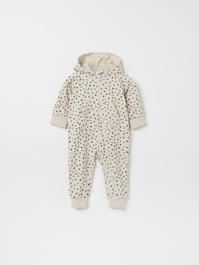 Polka Dot Print Organic Baby All-in-one from the Polarn O. Pyret baby collection. Nordic kids clothes made from sustainable sources.